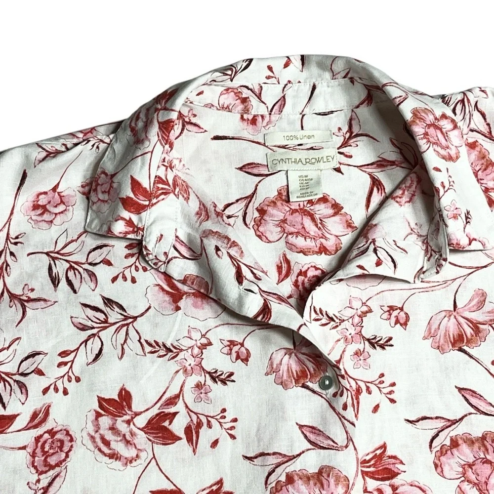 Cynthia Rowley 100% Linen Short Sleeve Floral Top Size M - Picture 6 of 11